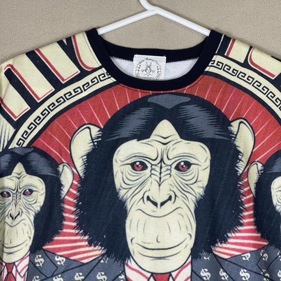 Blue Bunny 1987 The Planet Of The Greed Apes Womens L All Over Print Sweatshirt - Picture 2 of 9